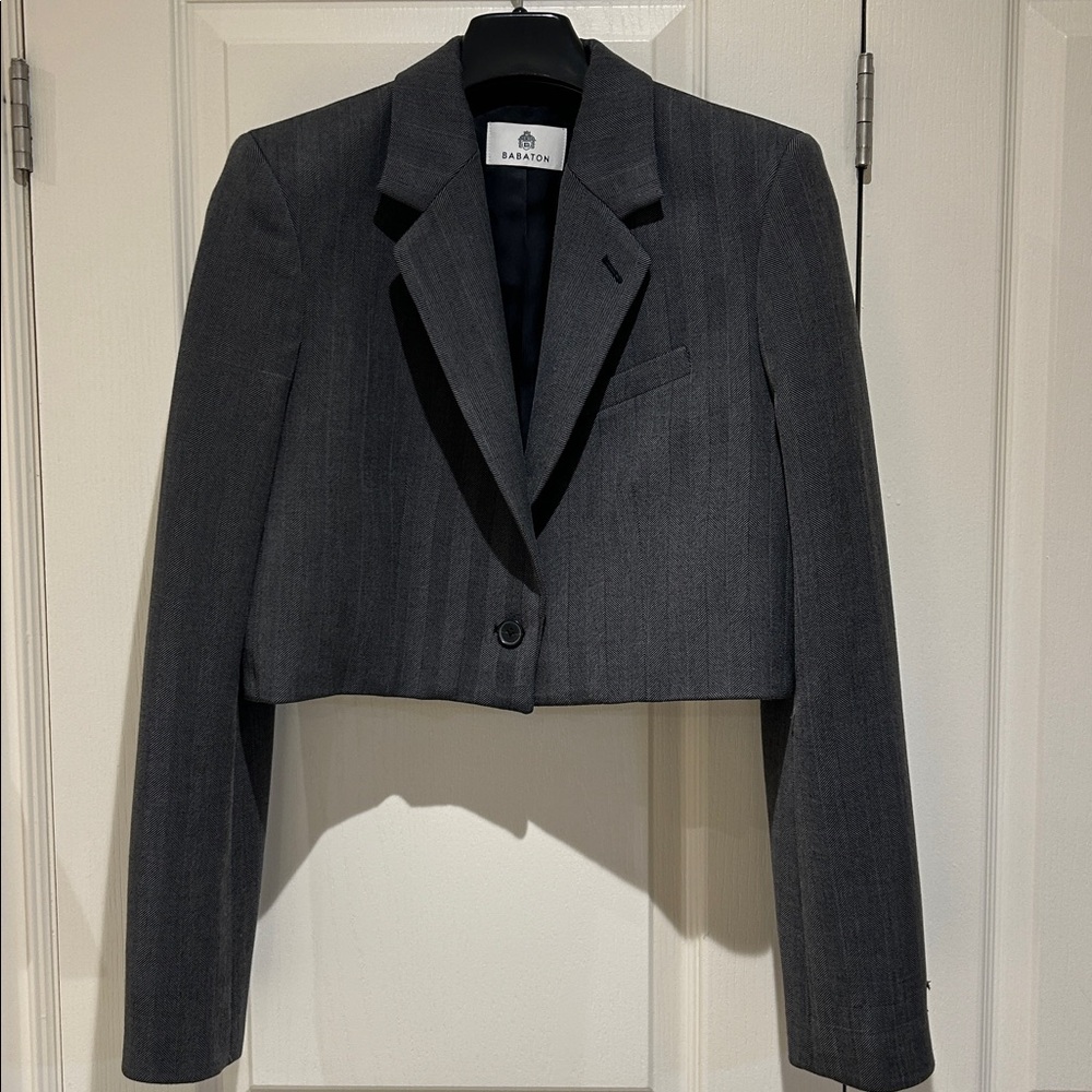 Babaton Charcoal Herringbone cropped blazer